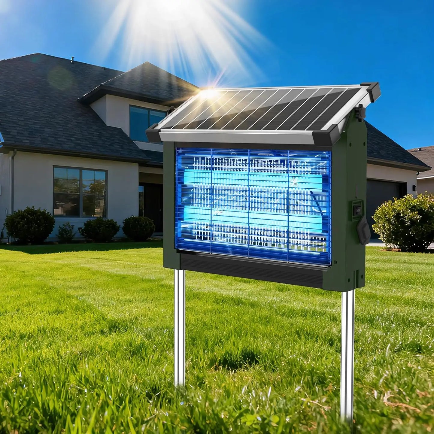Solar Bug Zapper, 4500V with Panel Sensor, Waterproof Electric Zapper for Garden Patio Camping