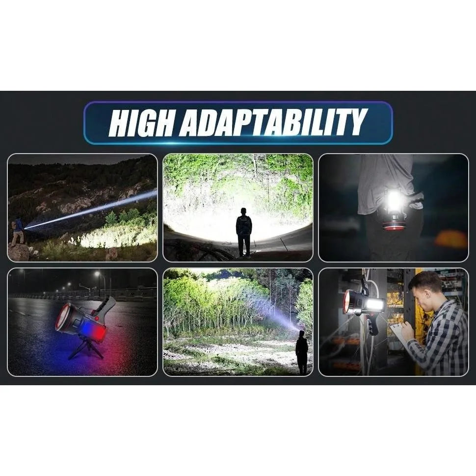 200000 Lumens Bright High Lumen Handheld Spot Light, 12000 MAh Rechargeable LED Spotlight Flashlight