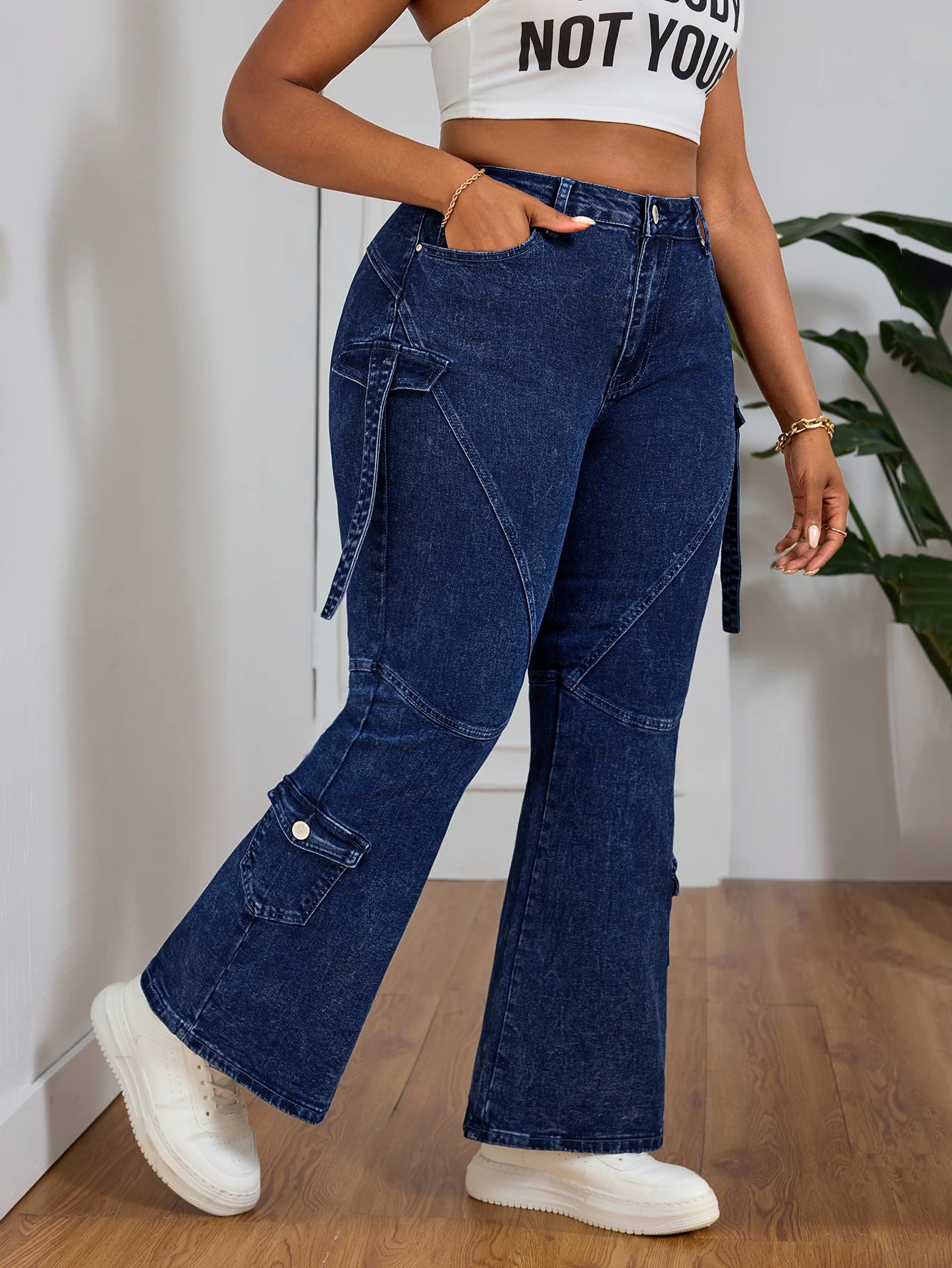 High Waisted Flare Jeans for Women, Wide Leg Denim Pants, Loose Fit Bell Bottom