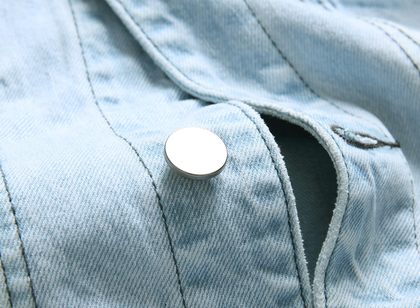 Men's Light Blue Ripped Denim Jacket, Classic Fashion Slim Fit Jacket