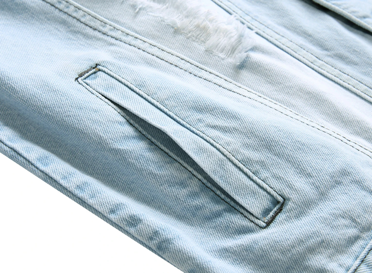 Men's Light Blue Ripped Denim Jacket, Classic Fashion Slim Fit Jacket