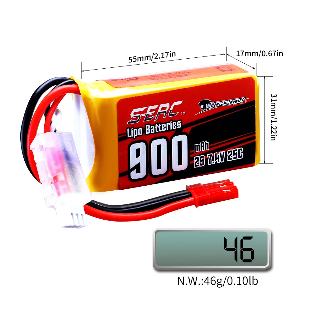 Lipo Battery 900mAh 1350mAh 7.4V 20C 25C Soft Pack with JST XT30 Plug for RC Airplane, Quadcopter, 2packs