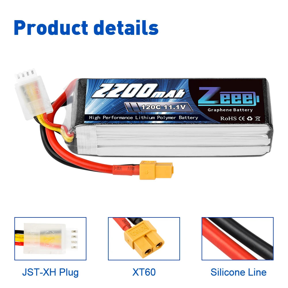 2pcs 3S 2200mAh Lipo Battery 11.1V 120C with XT60 Plug For FPV Drone Airplane, RC Car Truck, Boat
