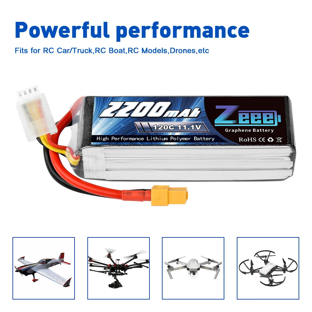 2pcs 3S 2200mAh Lipo Battery 11.1V 120C with XT60 Plug For FPV Drone Airplane, RC Car Truck, Boat