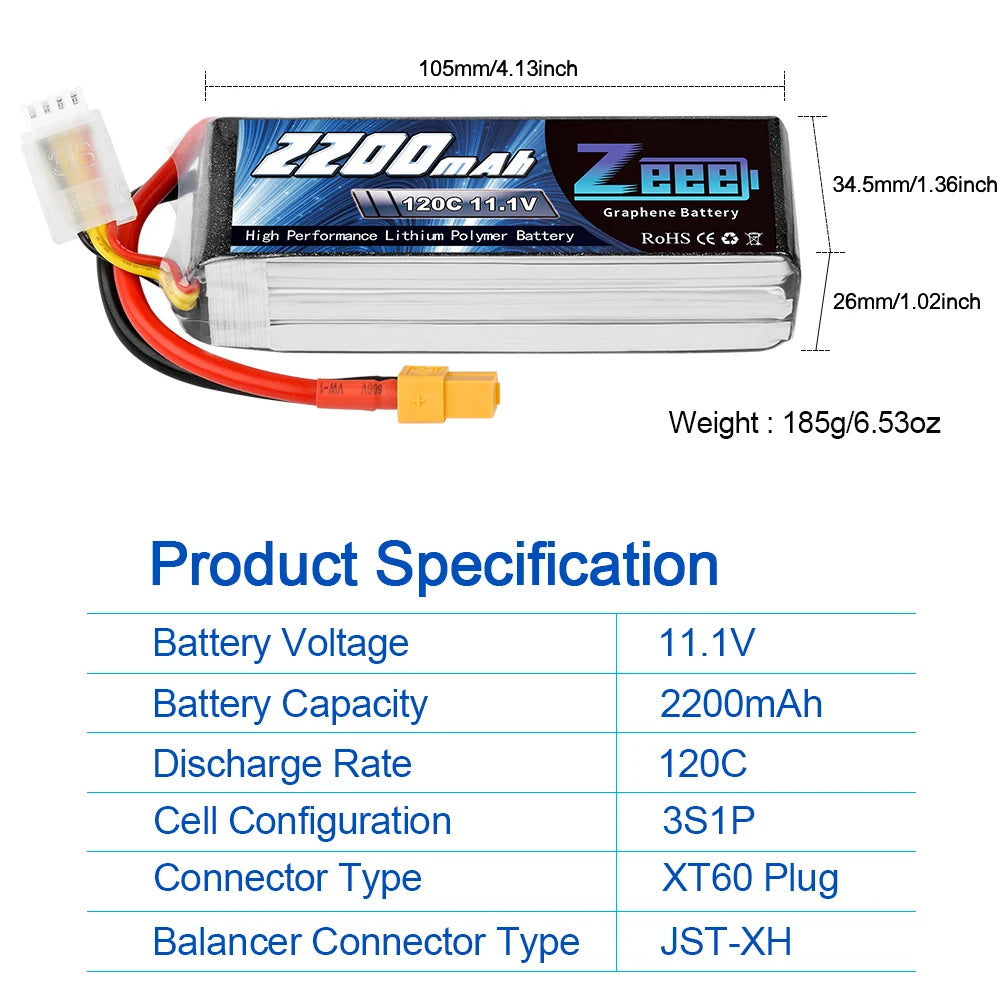 2pcs 3S 2200mAh Lipo Battery 11.1V 120C with XT60 Plug For FPV Drone Airplane, RC Car Truck, Boat