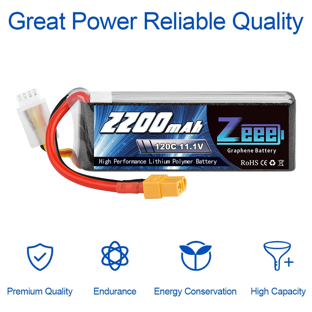 2pcs 3S 2200mAh Lipo Battery 11.1V 120C with XT60 Plug For FPV Drone Airplane, RC Car Truck, Boat