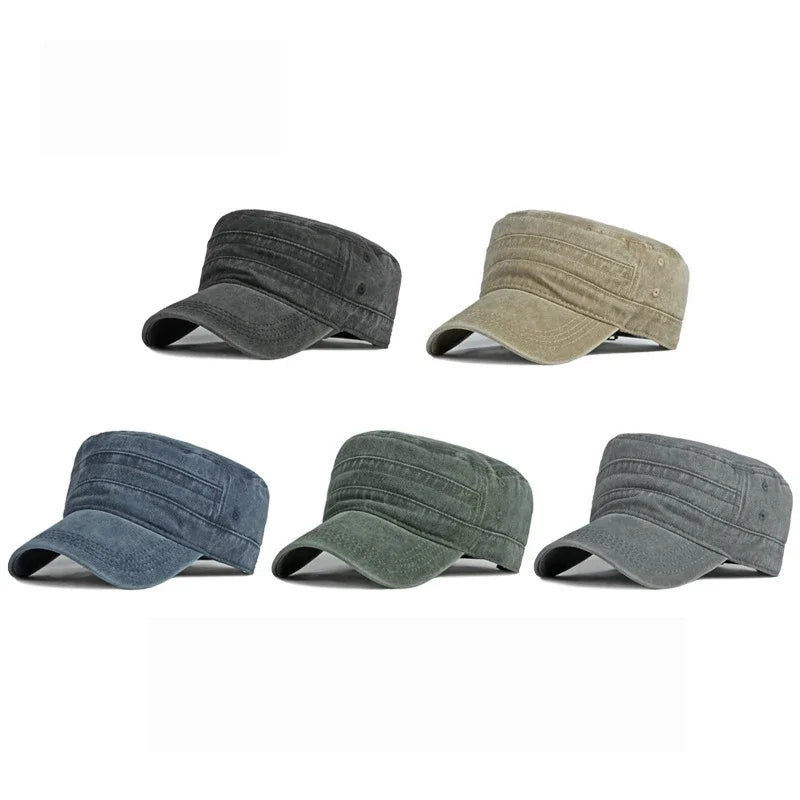 Spring Summer Short Brim Army Hat Men Women Outdoor Retro Washed Cotton Big Head Sunshade Flat Caps Military Cap Fishing Hats
