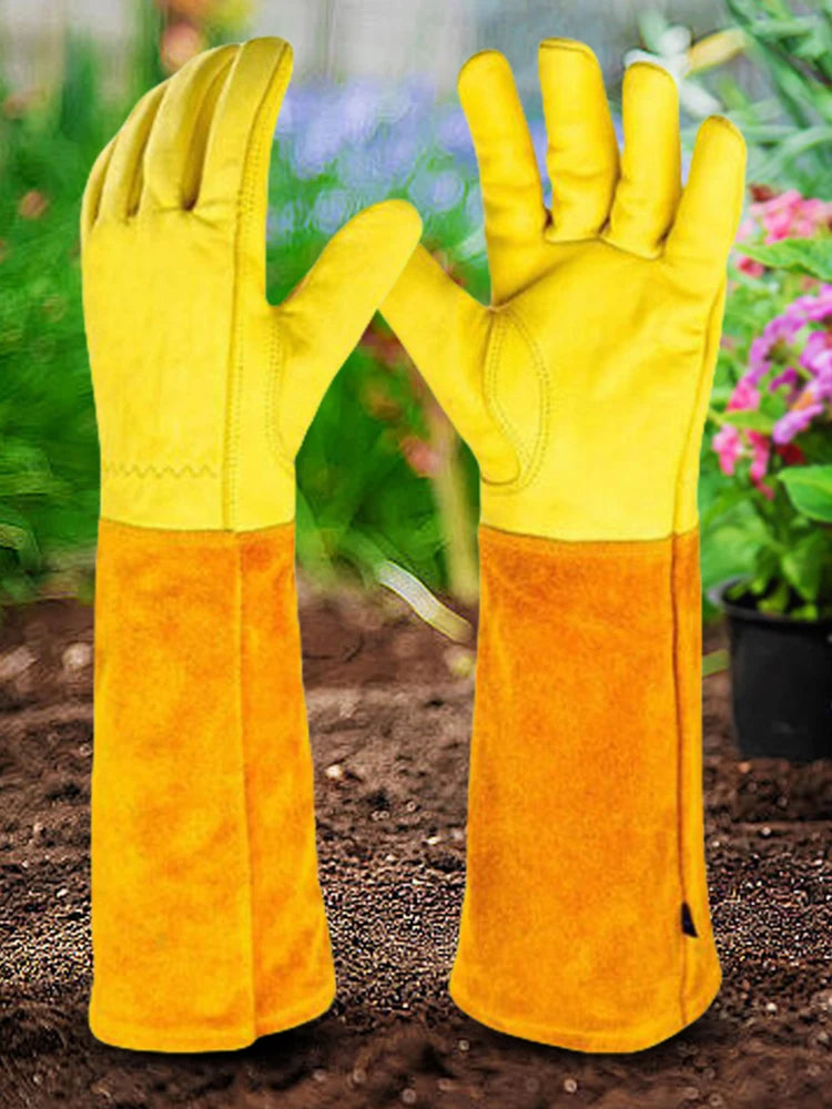 1 Pair Long Thorn Proof Rose Pruning Gloves with Forearm Protection Leather Gardening Gloves