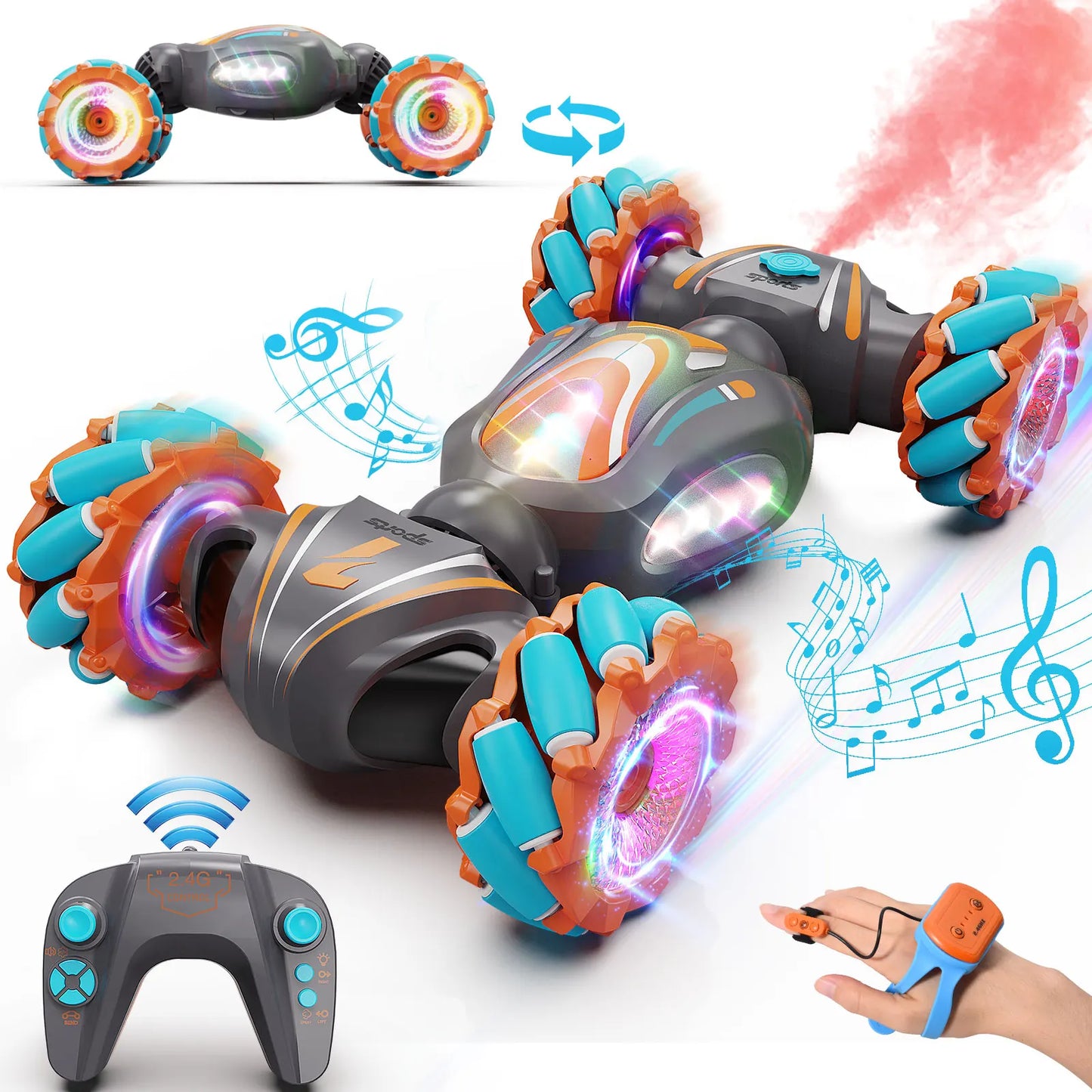 Gesture Sensing RC Stunt Car 4WD Hand Controlled 360° Rotate Transform Drift Birthday Gifts Toys for Kids with Light & Music
