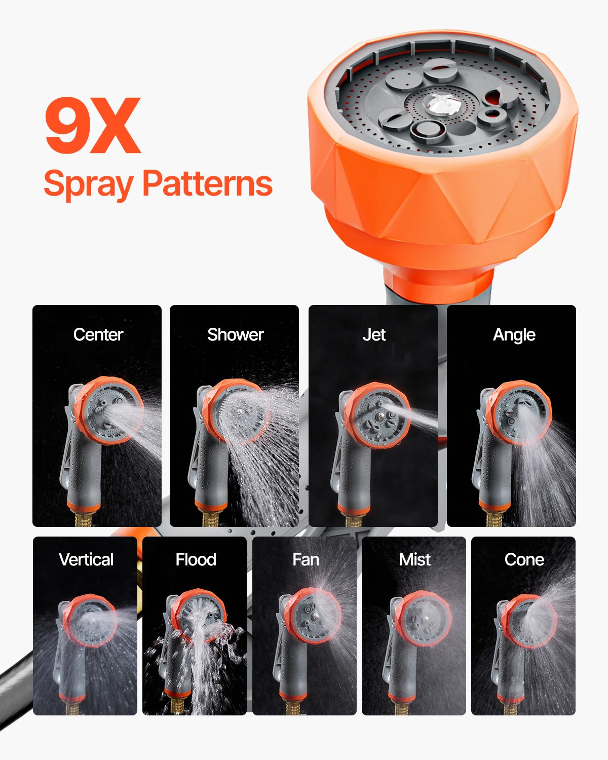 Retractable Garden Hose Reel, Wall Mounted Hose Reel, Heavy Duty Reel with 9 Patterns Nozzle Swivel Bracket