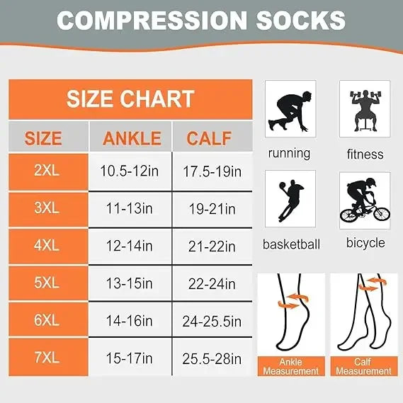 1/3Pairs 3XL-7XLPlus Size Wide Calf Compression Socks Women Men 15-20mmhg