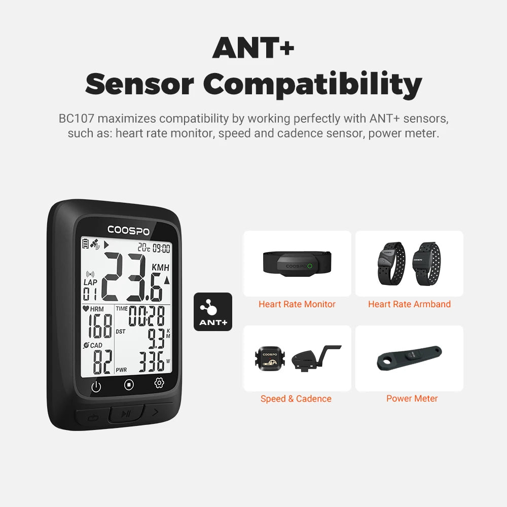 Waterproof Bike Computer GPS Wireless Cycling Odometer Speedometer 2.4" Bluetooth 5.0 ANT+ GPS BDS