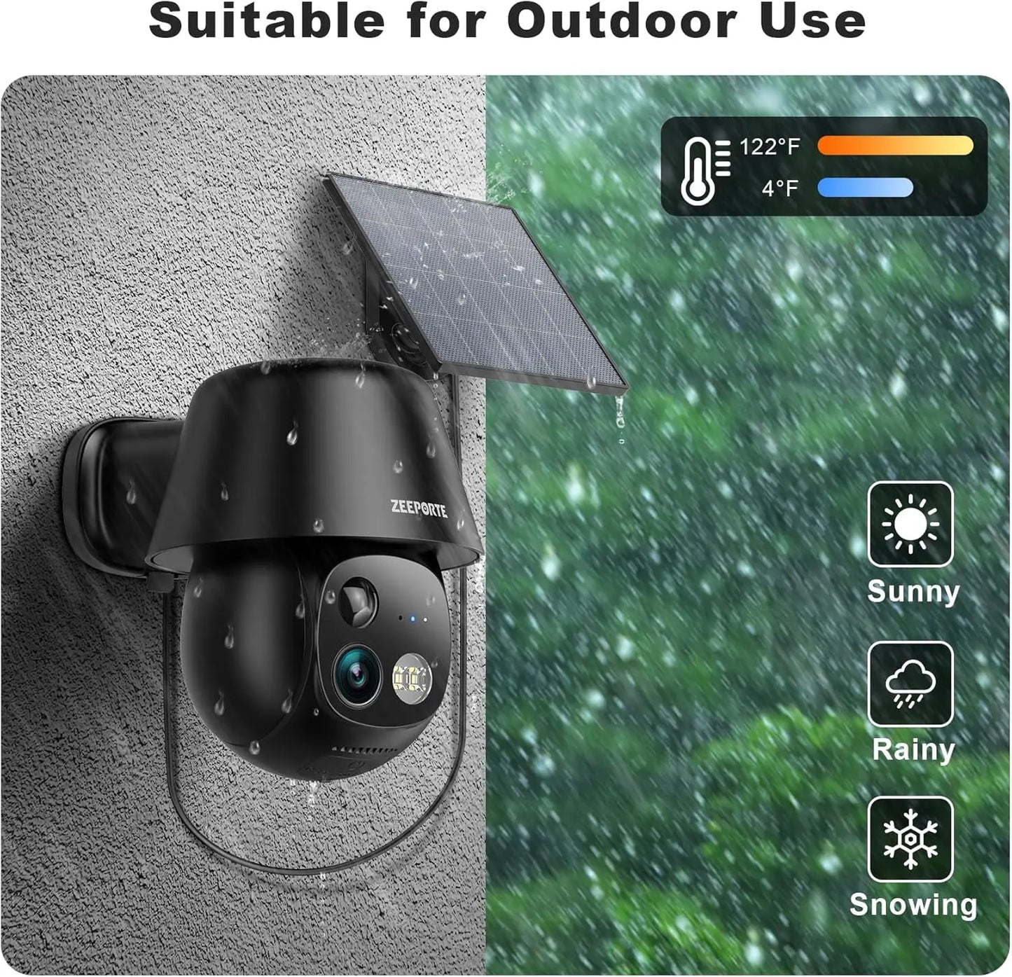 Wireless Outdoor Solar Security Camera with 2K Pan/Tilt, AI Motion Detection, Spotlight, Two-Way Audio, and IP65 Waterproof