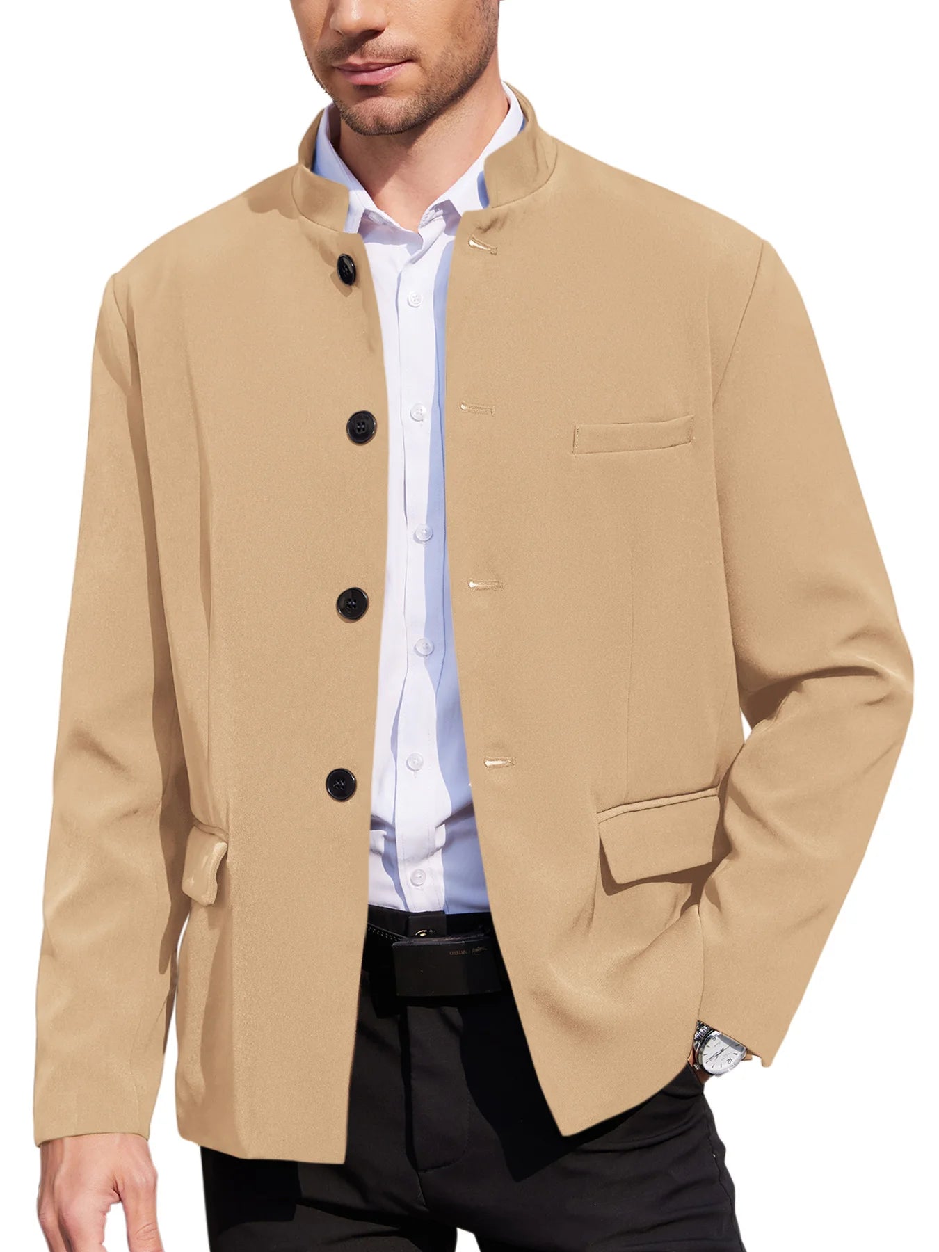 Mens Casual Suit Blazer Stand Collar Lightweight