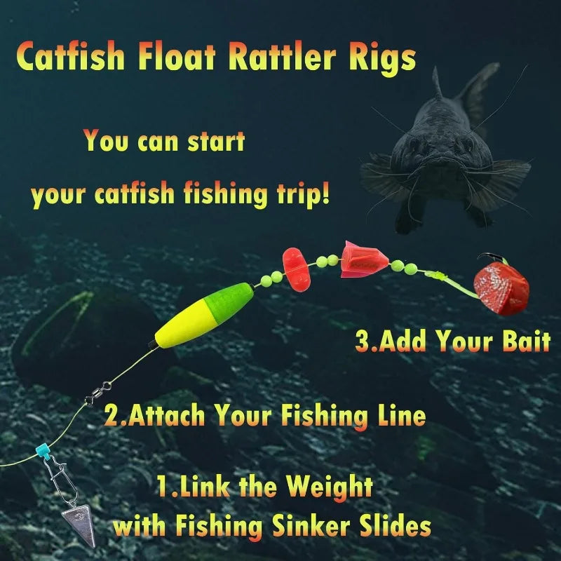 Catfish Float Rigs - With Rattler, 5pcs Rig Equipment, 6/0 8/0 10/0 Circle Hooks