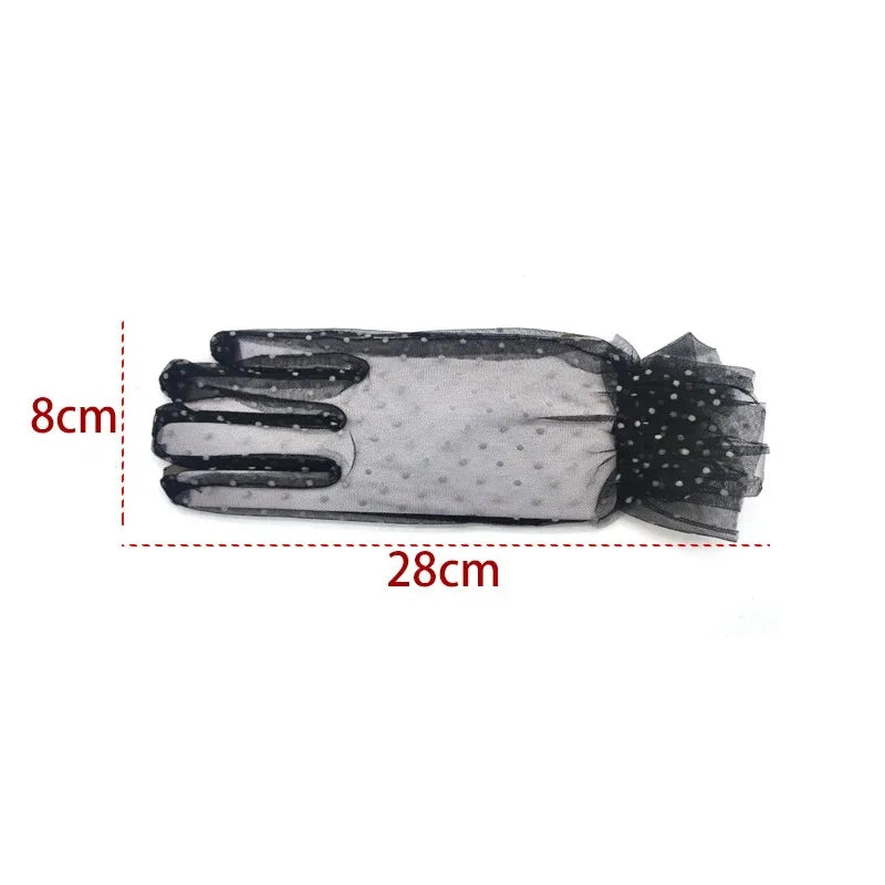 Transparent Dot Print Black White Mesh Tulle Glove