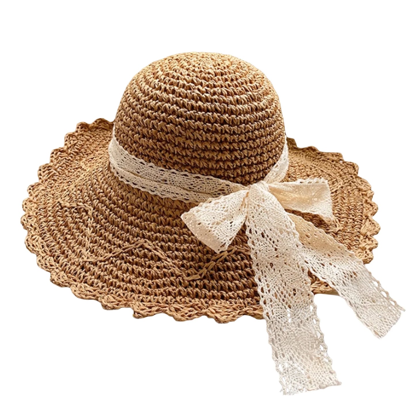 Elegant Floral Print Wide Brim Sun Hat with Bow Decoration, Breathable