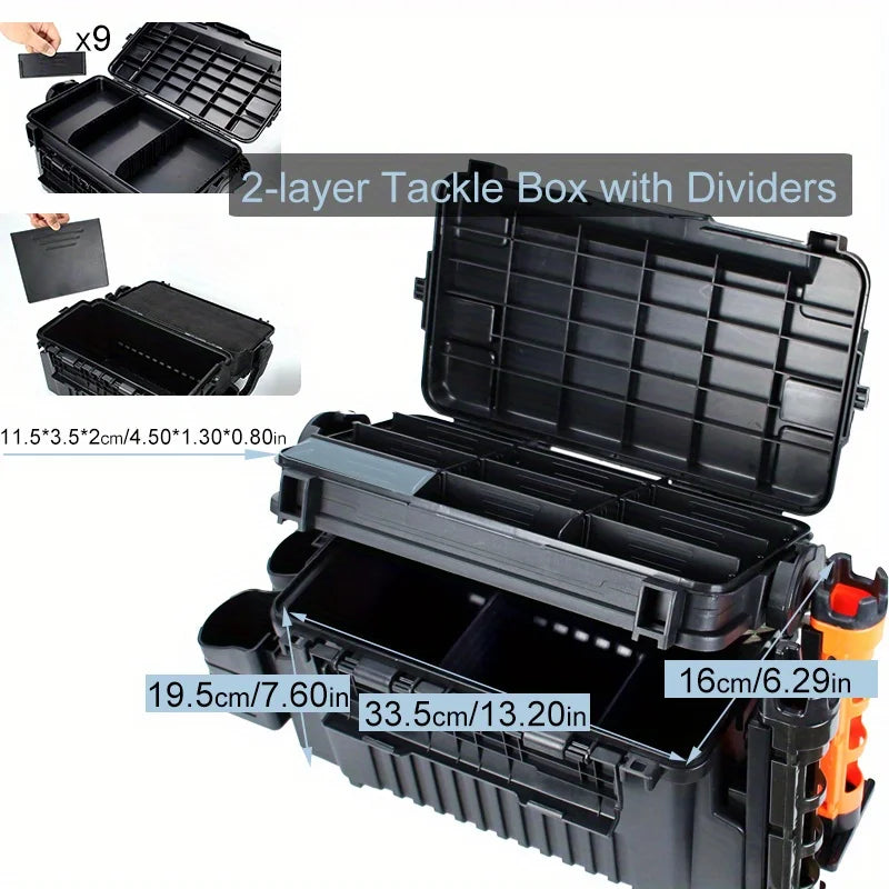 Ackibbik 1pc Fishing Box Large 11L Fishing Bucket 2 Layer Fishing Tackle Storage with 2pcs Rod Holder and 2pcs Cup Holder
