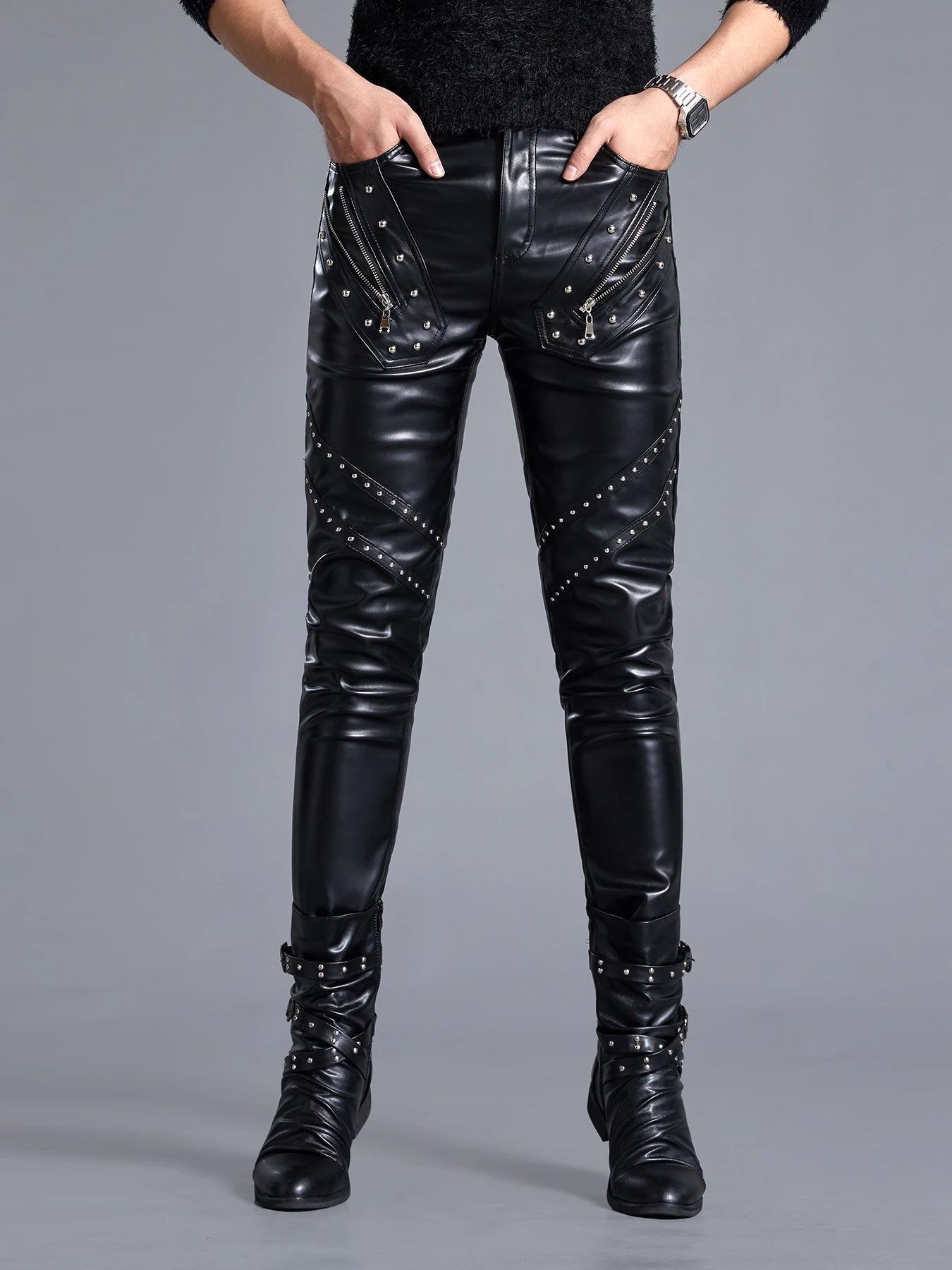 Men`s Waterproof Tight Leather pants