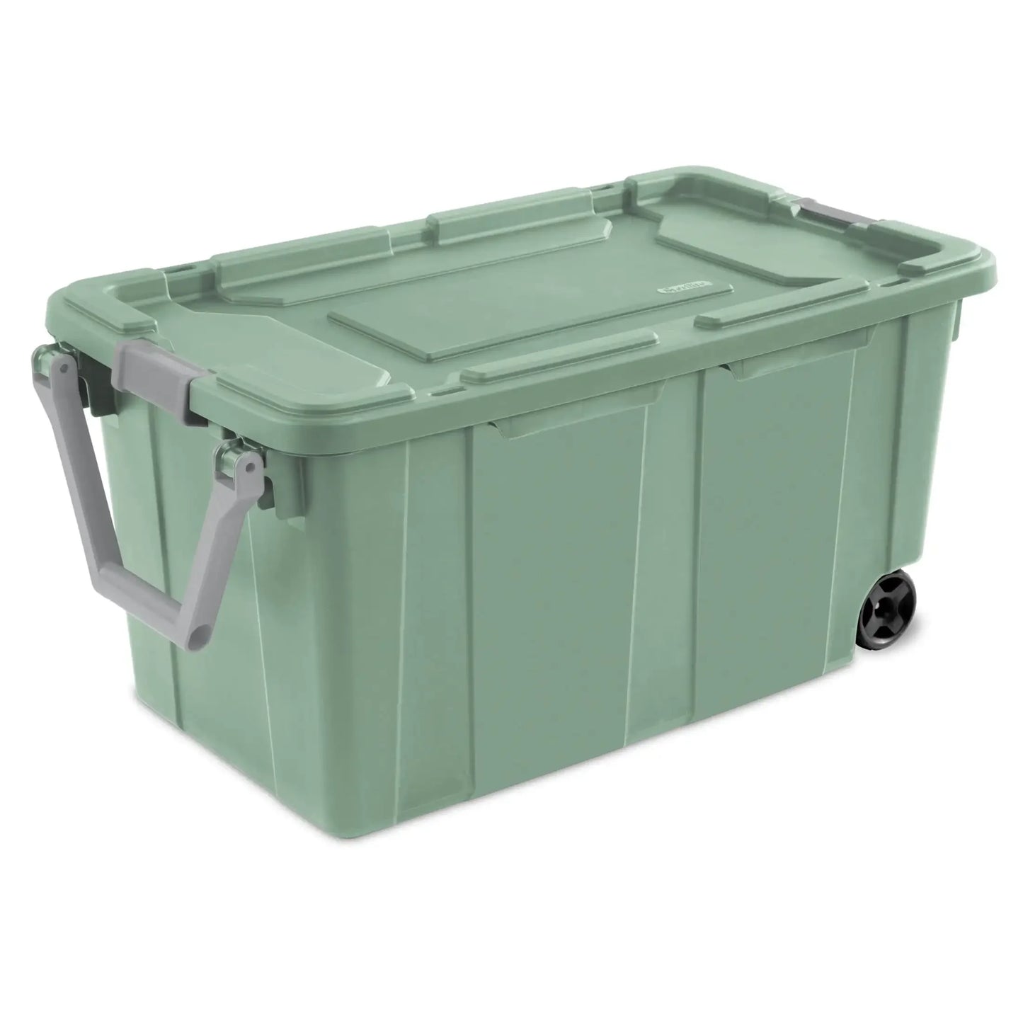 40 Gallon Wheeled Industrial Tote, Plastic Green Sage, Set of 2