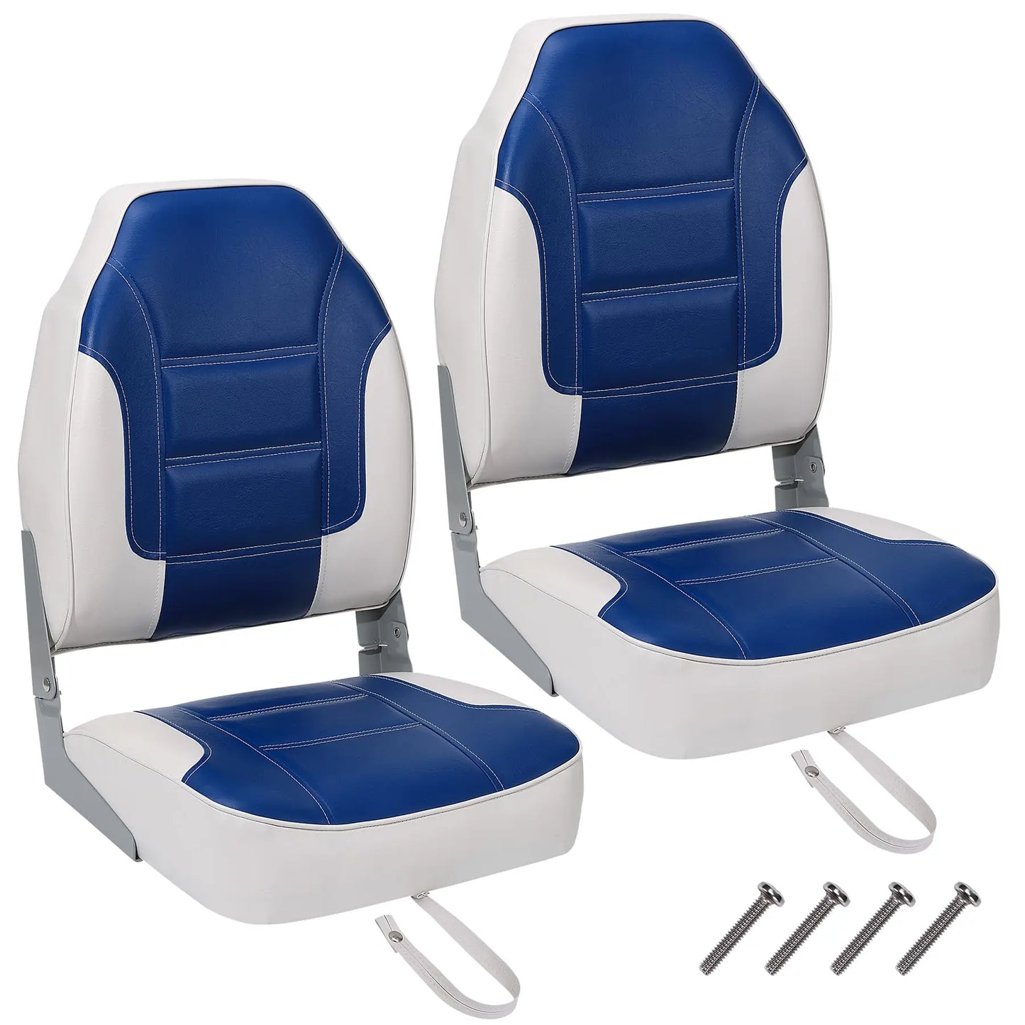 2 Pack Boat Seats, High Back Folding Seats - Fishing Boat Chairs With Thick Sponge Padding, Stainless Steel Screws