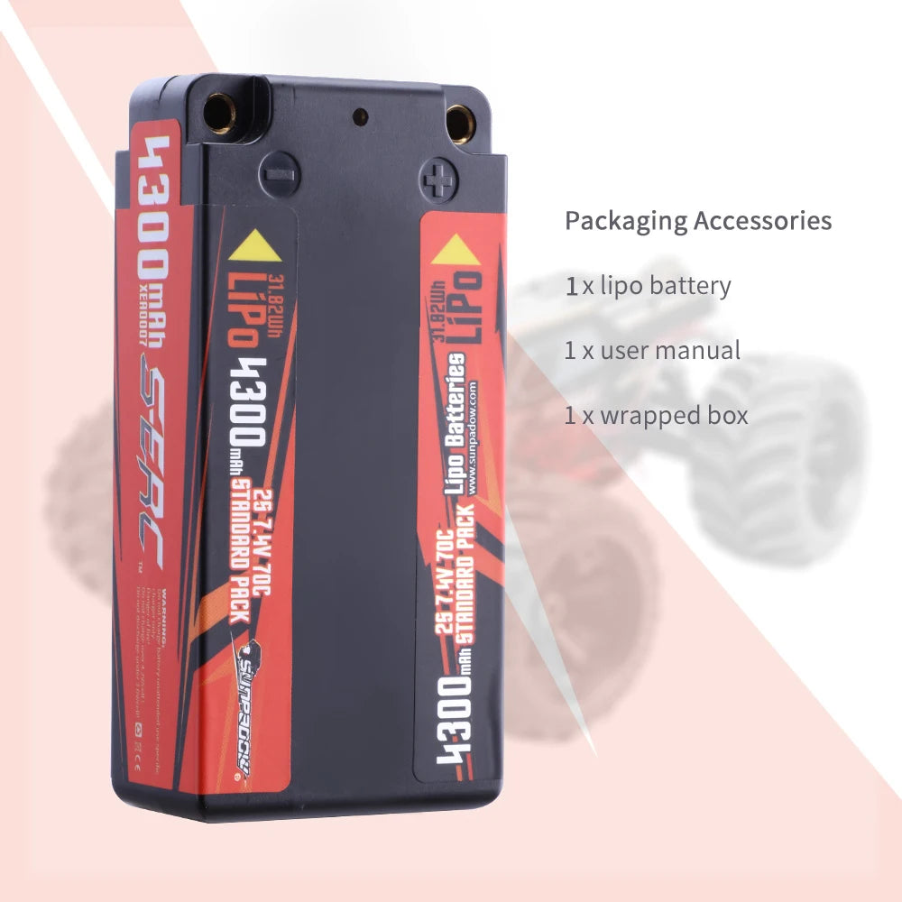 2S 7.4V Shorty Lipo Battery 4300mAh 70C Hard Case for RC