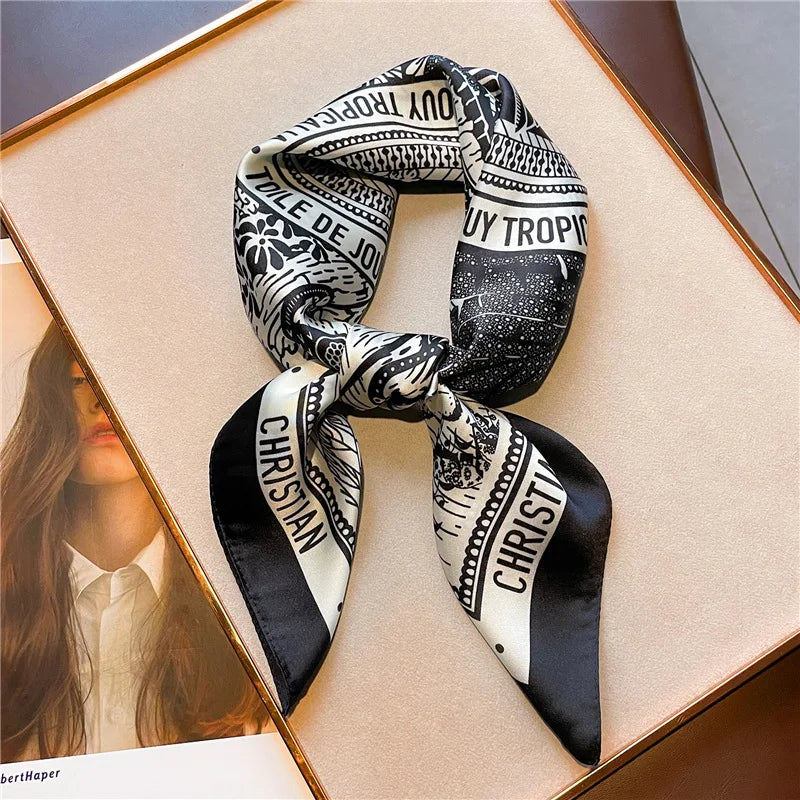 Women's Soft Satin Hair Scarves, Fashion Square Printed, 27" x 27" Designer Scarf Headband. 20 Colors