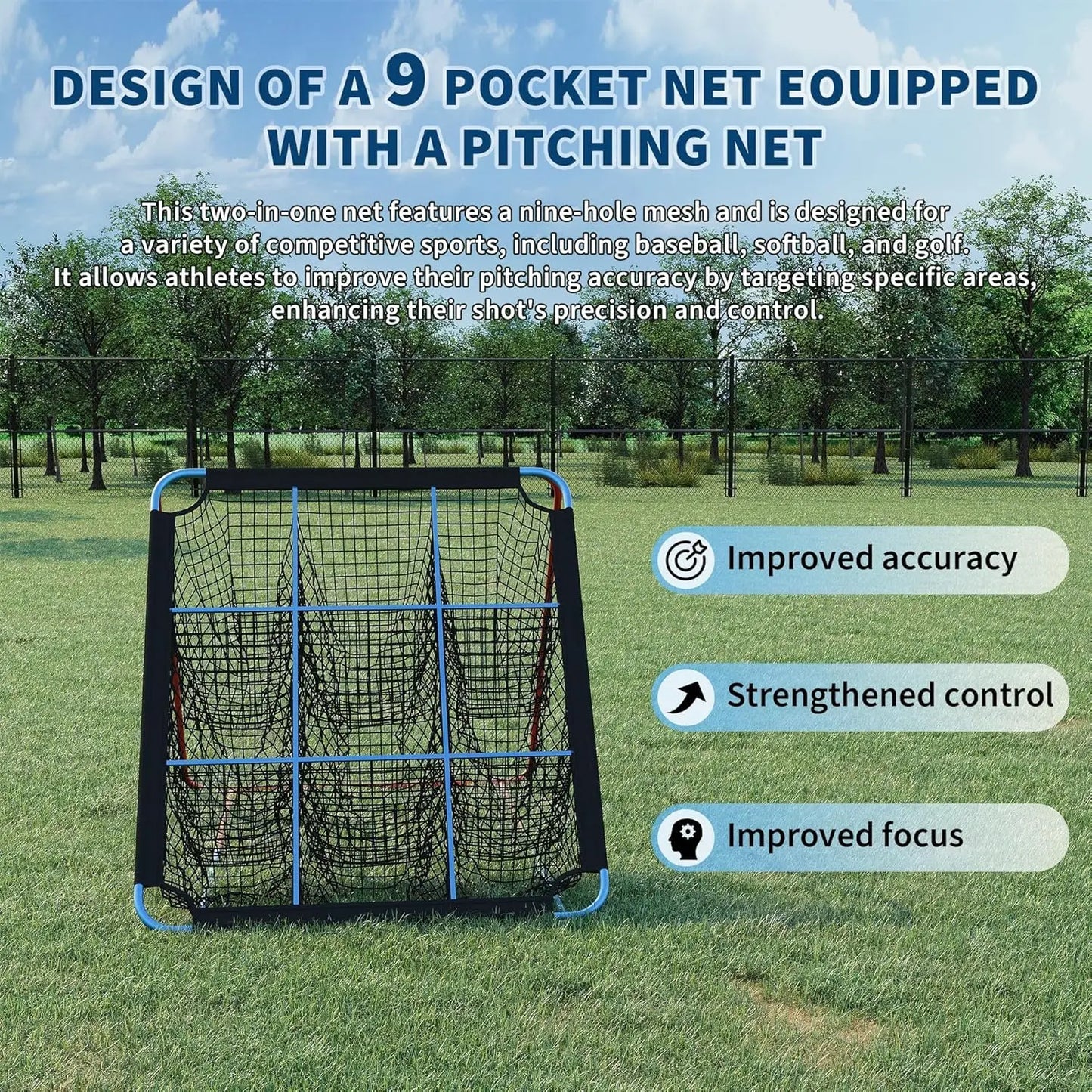 Baseball Rebounder Net, 12-Angle Pitching Net with Pocket Net, Softball & Baseball Training Equipment