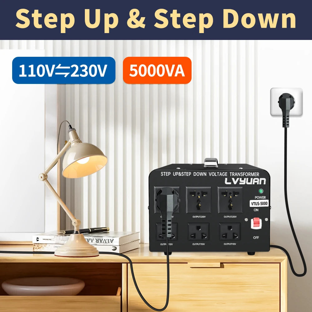 5000W/2000W Voltage Transformer 220V to 110V AC Voltage Converter home Power Supply US Socket/Plug Transfer