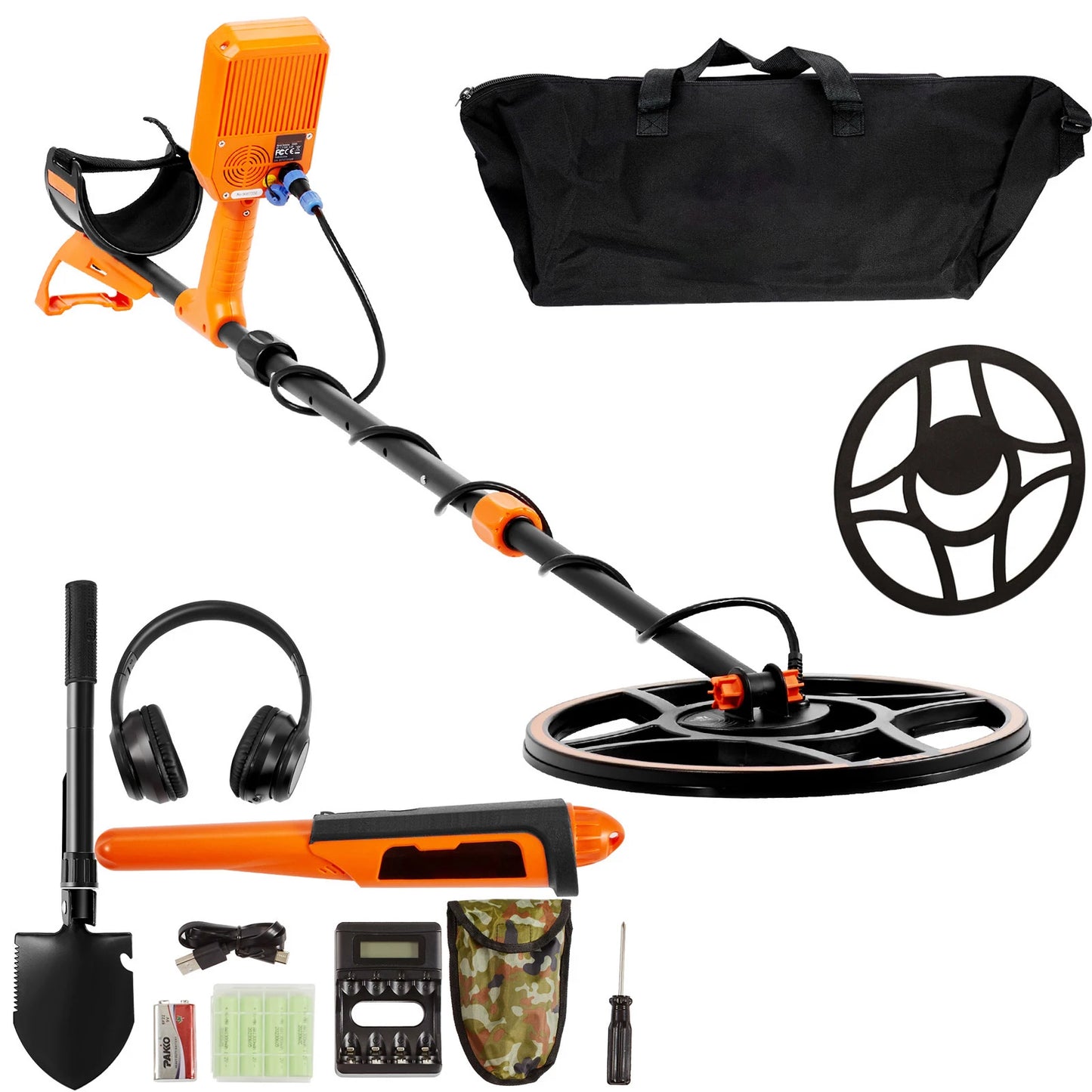 Professional Rechargeable Metal Detector 12" IP68 Waterproof Coil 39-50 in Adjustable + LCD 7Modes for Treasure Hunting