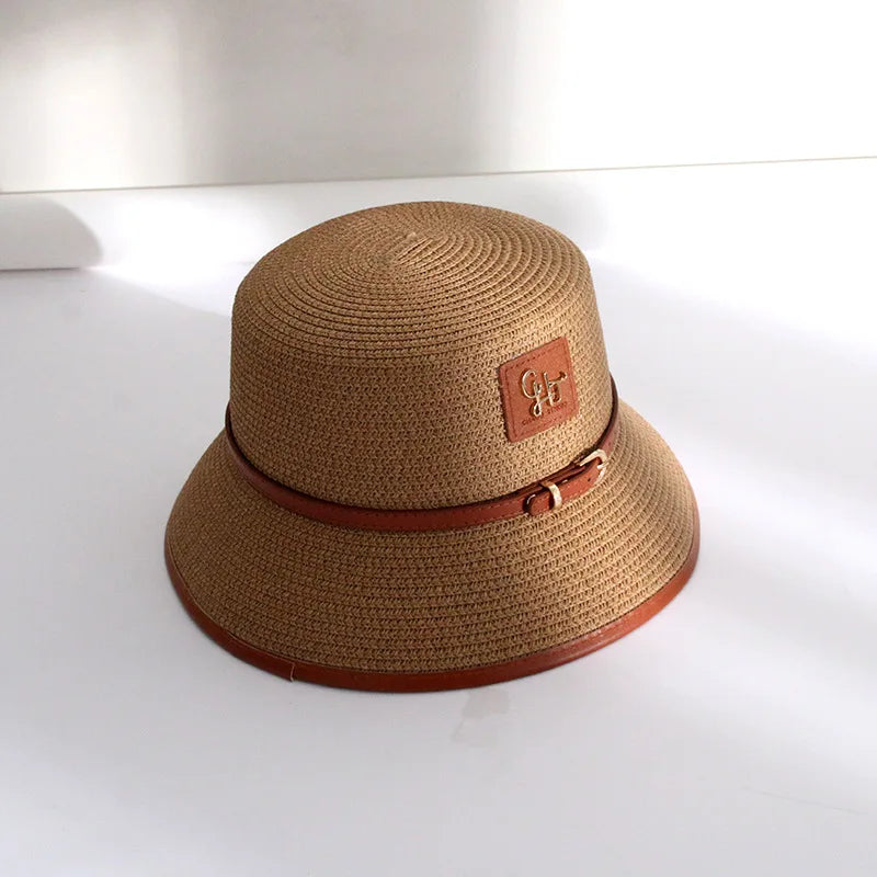 Women s Wide Brim Straw Sun Hat with Leather Belt