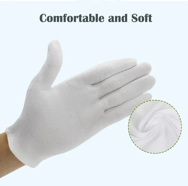 Men's and Women's Etiquette White Cotton Gloves. Waiter, Driver, Jewelry Worker Finger Gloves