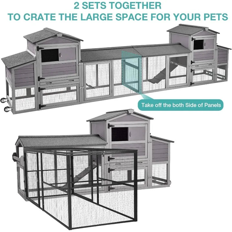 Mobile Chicken Coop with Wheels, Outdoor Hen House Cage with Nesting Box, Leakproof Pull Out Tray