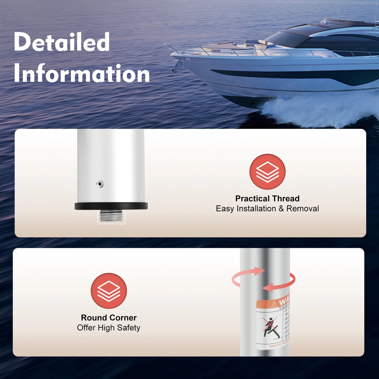 Telescopic Boat Table - Adjustable Height with 4 Cup Holders & Foldable Base - Marine-Grade Deck Table for Yachts, Boats