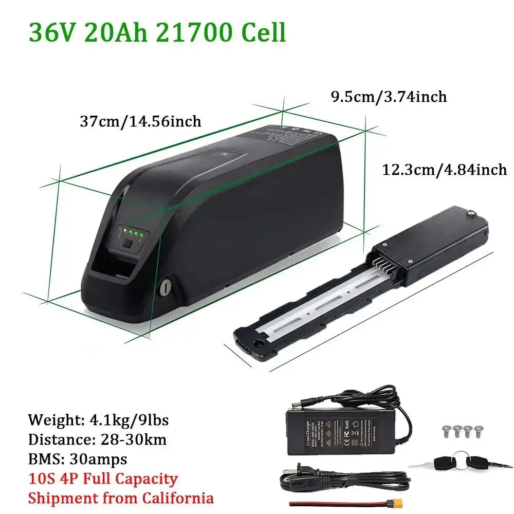 36V 48V 52V E bike Battery with Charger. Full Capacity 10Ah 15Ah 20Ah Powerful 18650 Lithium Battery Pack