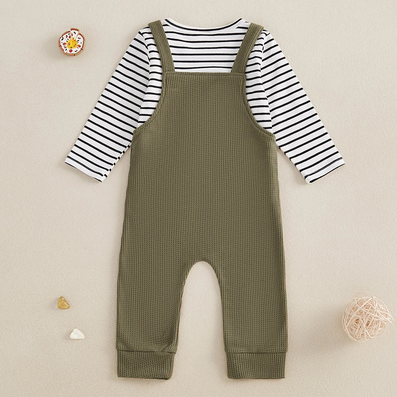 Boys 2-Piece Set Striped Long Sleeve with Suspender Pants