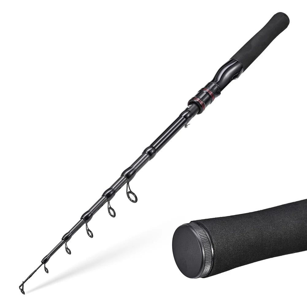 Telescopic carbon fishing rod, high-strength fishing line, reel seat, rotating rod, straight handle