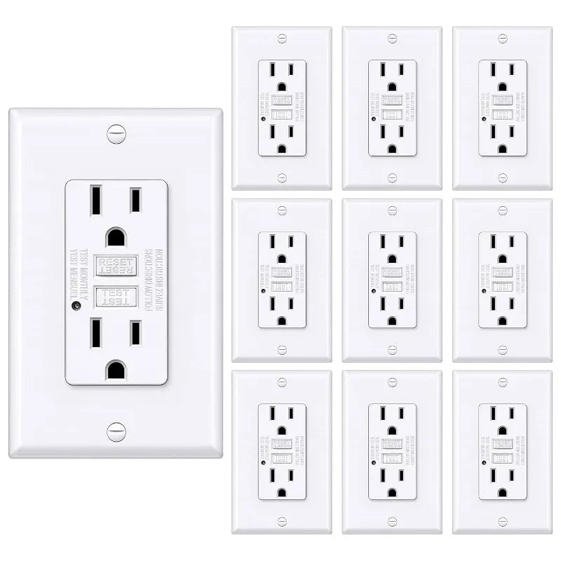 GFCI Outlet 15 Amp, GFI with LED Indicator, Ground Fault Circuit Interrupter. 10 Pack