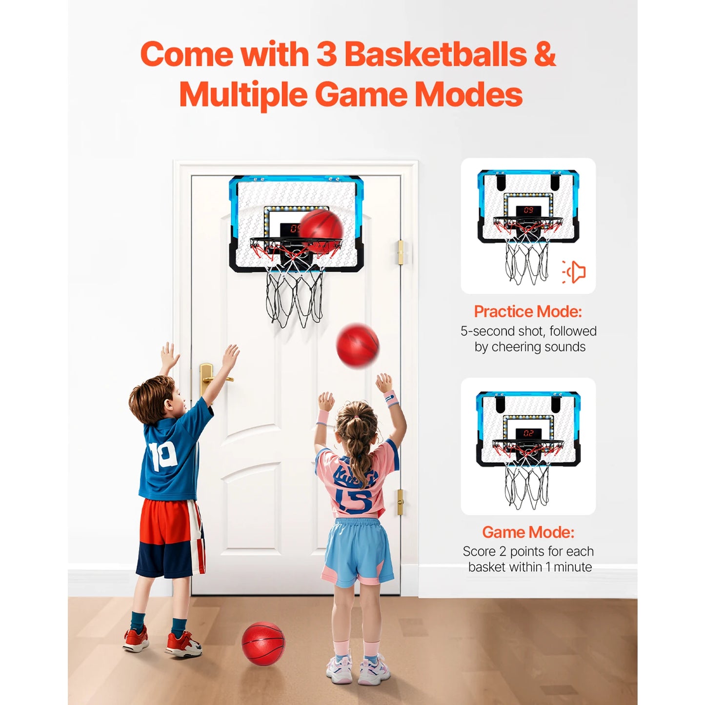 Kids Wall Type Foldable Basketball Hoop with three balls, Outdoor, Indoor Games
