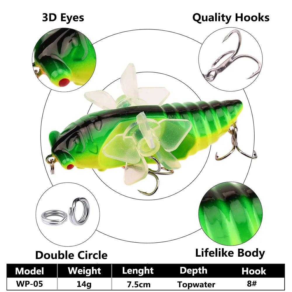 1 PC Popper Spin Fishing Lure Floating Hard Bait Artificial Spinning Baits 14G 7.5G Rotate Fishing Lure Perch Pesca Fishing Hook