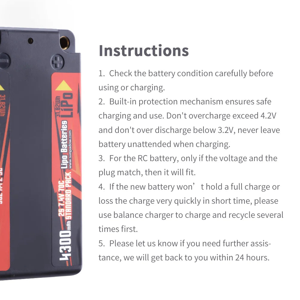 2S 7.4V Shorty Lipo Battery 4300mAh 70C Hard Case for RC