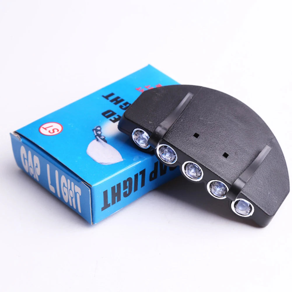 5 Led Headlamps Cap Lights Clip On Hat Headlight Night Fishing, hiking, Camping Light With Battery