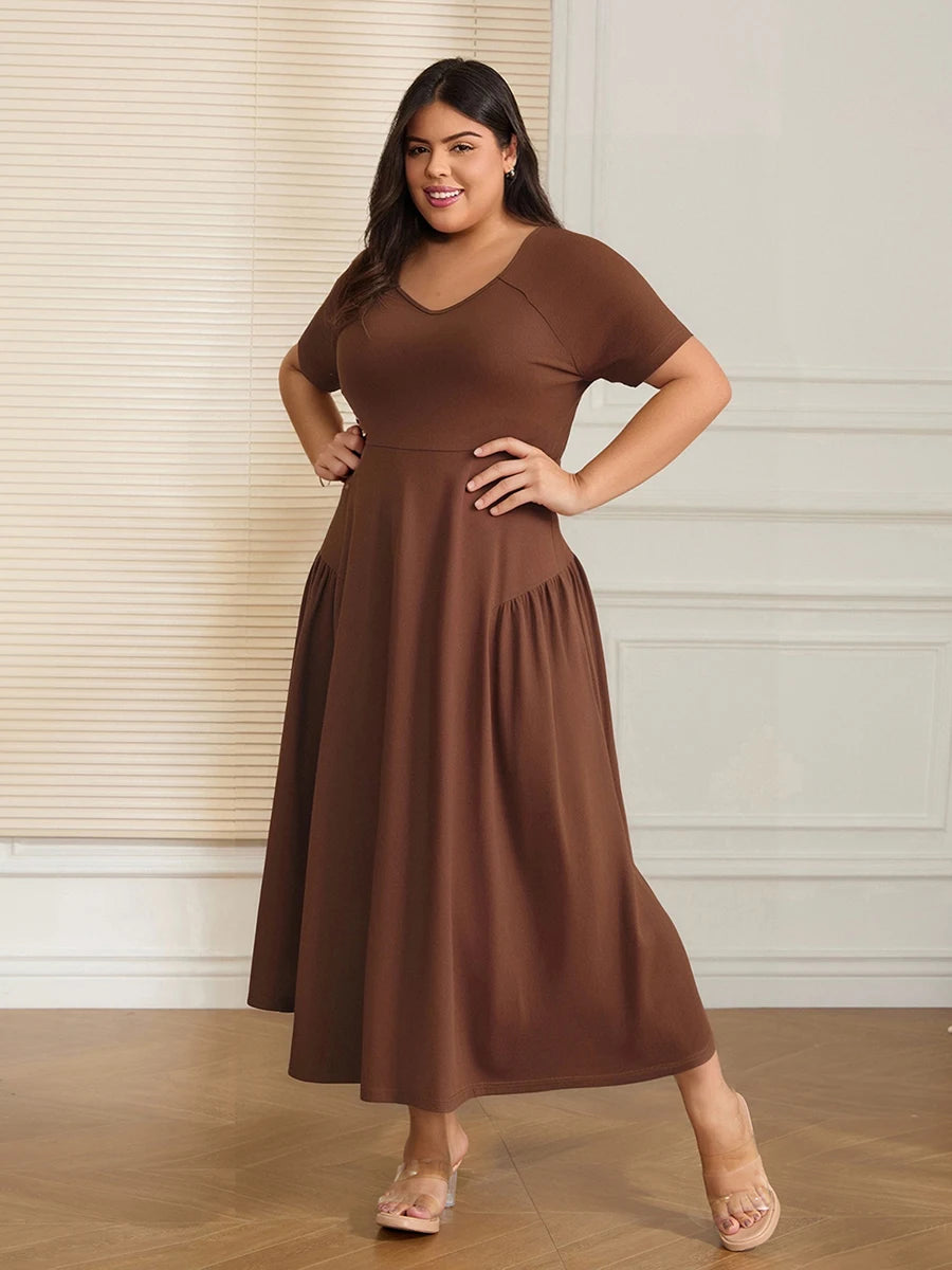 Women's Plus Size Maxi Dress with Floral Print, Off-Shoulder, Elastic Waist