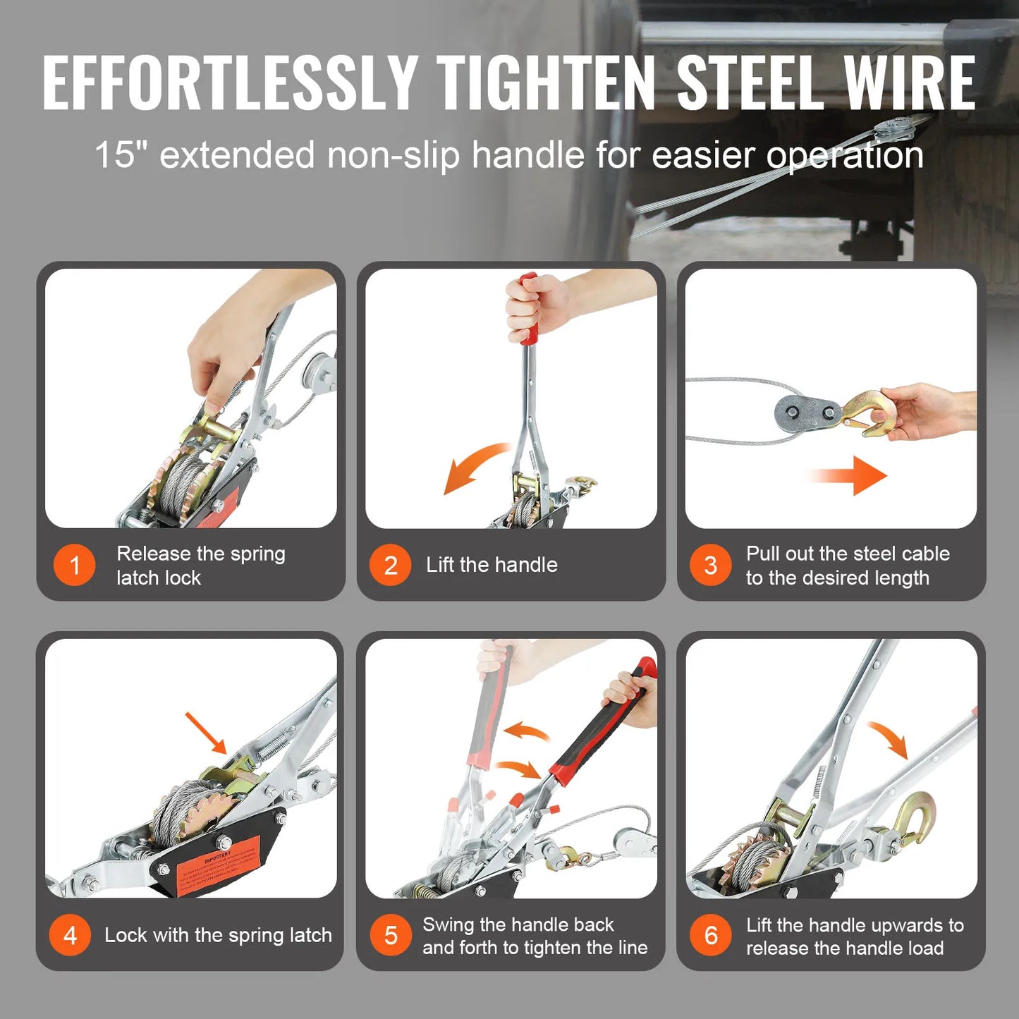 Come Along Winch 2/4/5 Ton Pulling Capacity Heavy Duty Ratchet Automotive Hoist or Vehicle Rescue Cable