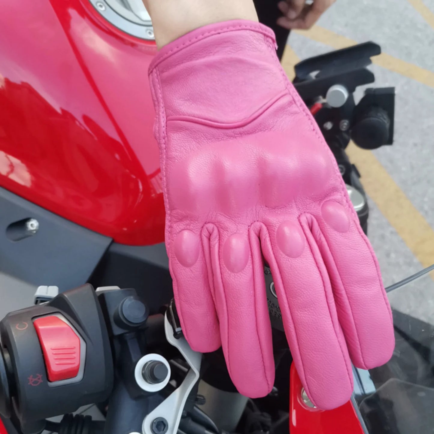 Women Pink Goatskin Leather Work, Riding Gloves