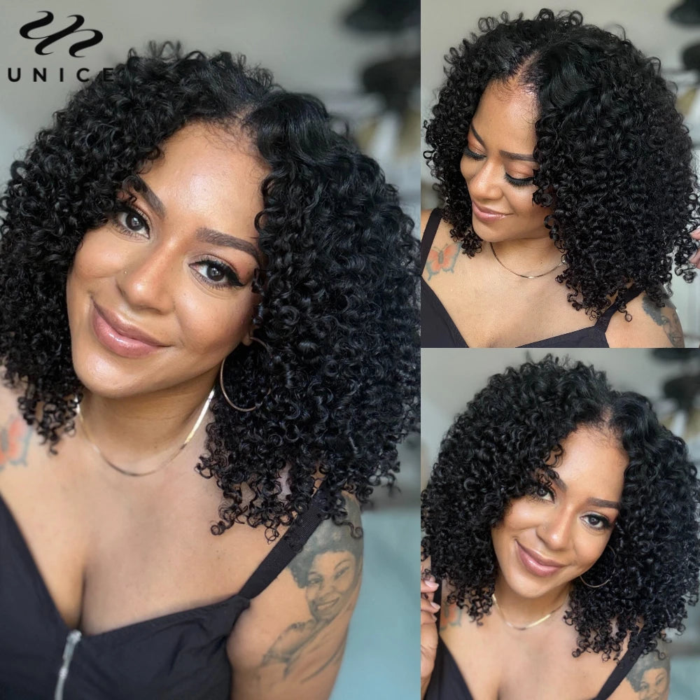 Kinky Curly V Part Wig With Drawstring Fit For All Head Sizes, No Glue Clip-In