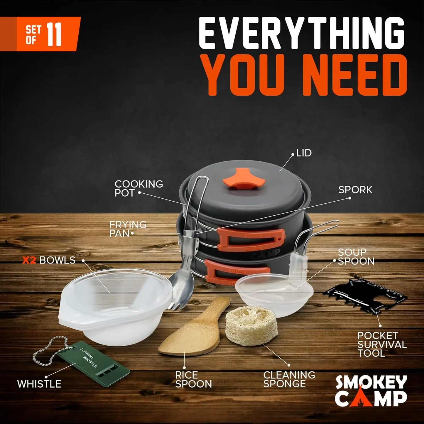 Camping Cookware Mess Kit Set with Stove - Backpacking Camping Pots and Pans Set All in One Non-Stick Cooking