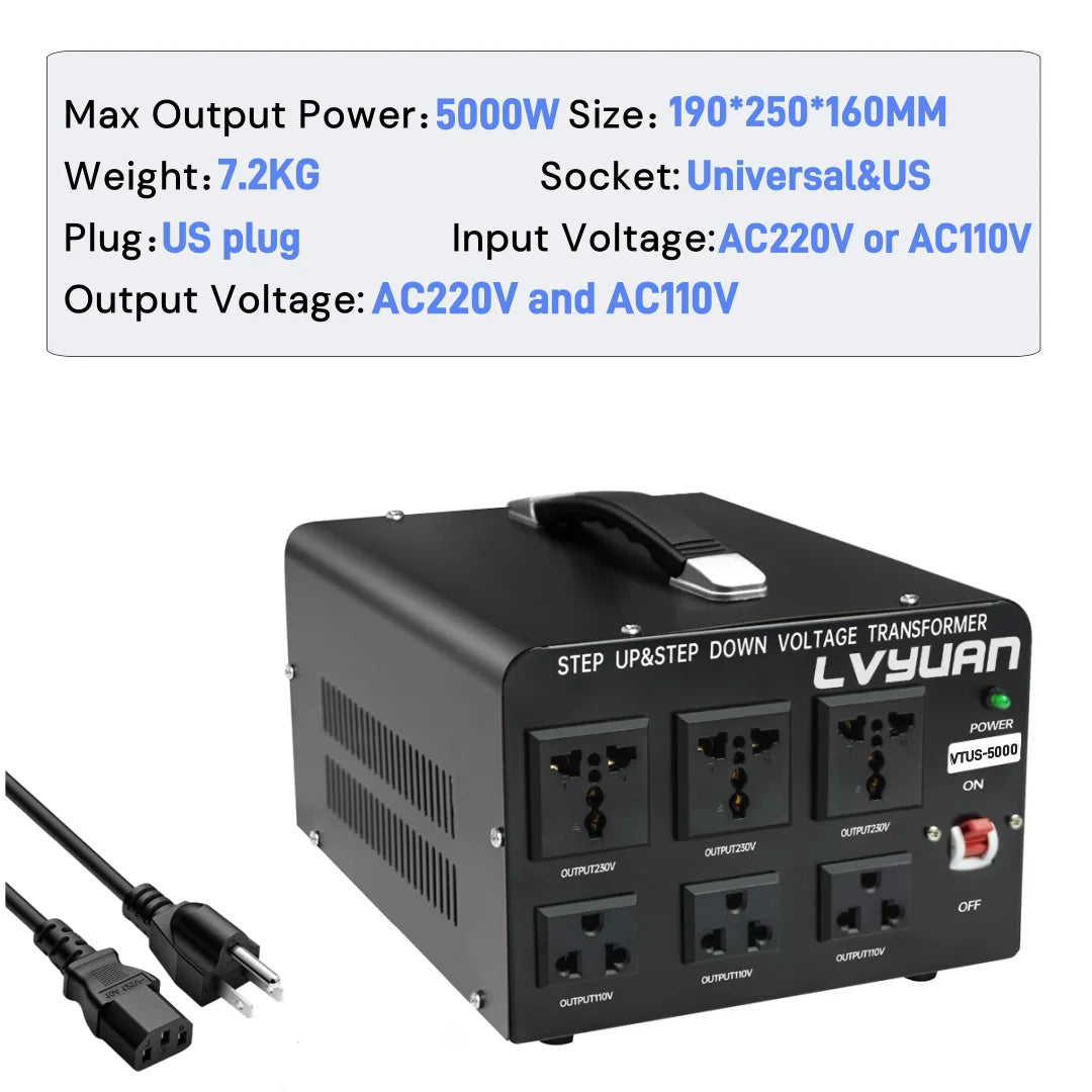 5000W/2000W Voltage Transformer 220V to 110V AC Voltage Converter home Power Supply US Socket/Plug Transfer