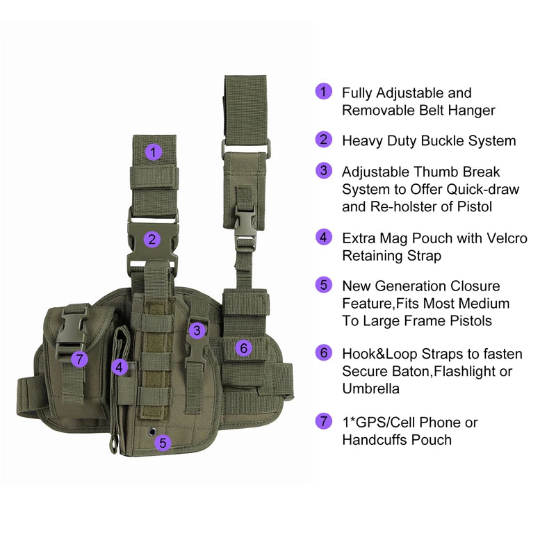 Tactical Leg Gun Holster Multi-function Camouflage Bag, Tied Leg Pisto,l Protective Cover with Phone Pocket