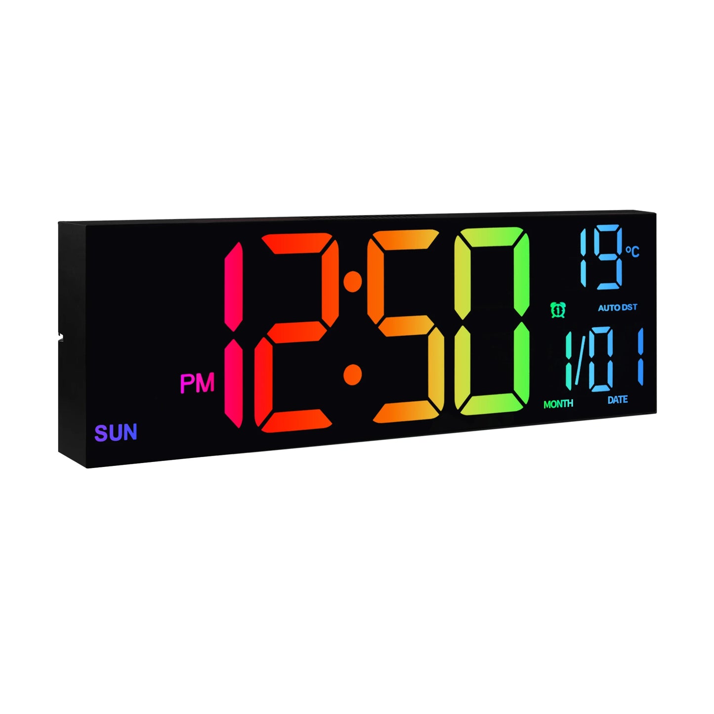 16" Large Digital Wall Clock, Big LED Display with Remote, 8 RGB Color, Alarm, Temperature